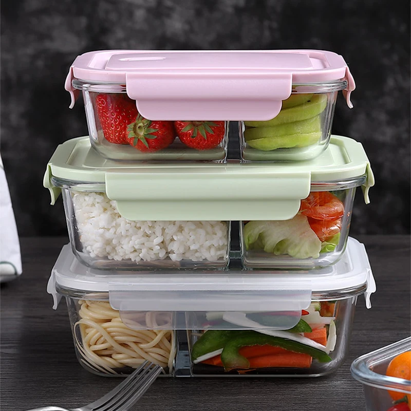 Meal Prep Kits - กล่องอาหารกลางวันแก้วปิดผนึกกล่องเก็บความสดพร้อมฝาปิดแบบพกพานักเรียนกล่องปิคนิคไมโครเวฟอุ่นอาหารพิเศษกล่อง Bento