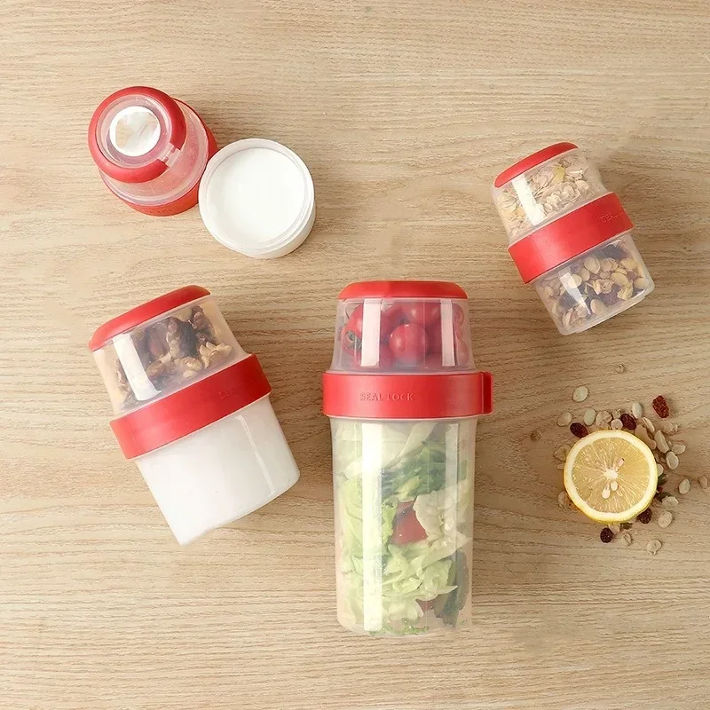 Meal Prep Kits - Double-Layerปิดผนึกช่องCrisperกล่องข้าวโอ๊ตNutโยเกิร์ตสลัดถ้วยกล่องเก็บอาหารอาหารเช้าผลไม้Crisperกล่องอาหารกลางวัน