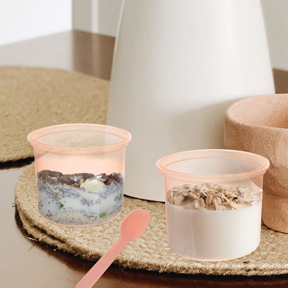 Meal Prep Jars With Lids - ชุดขวดโอ๊ตมีลแบบพกพา 2 ชิ้น พร้อมฝาปิดและช้อน ภาชนะใส่ซีเรียลแบบกันรั่ว สำหรับเตรียมอาหารเช้า