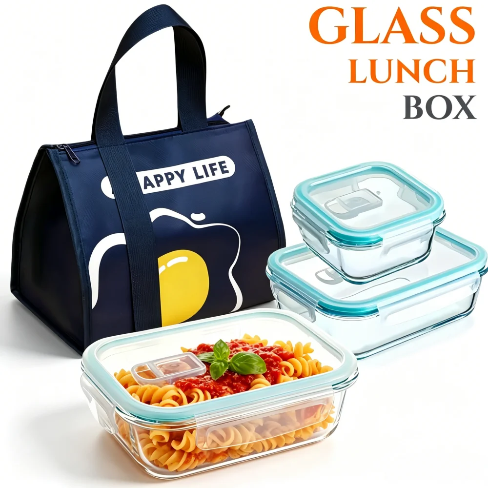 Meal Prep Rezepte - กล่องอาหารกลางวันแก้วปลอดสาร BPA ทรงสี่เหลี่ยม ภาชนะเก็บอาหาร อุปกรณ์ครัว ปลอดภัย