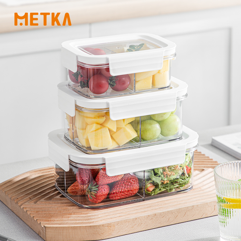 Meal Prep Kits - สลัดกล่องอาหารกลางวันแบบพกพาทัศนวิสัยปิดผนึกภาชนะเก็บอาหารสํานักงานโรงเรียนสามช่องโปร่งใสกล่องเบนโตะปิคนิค
