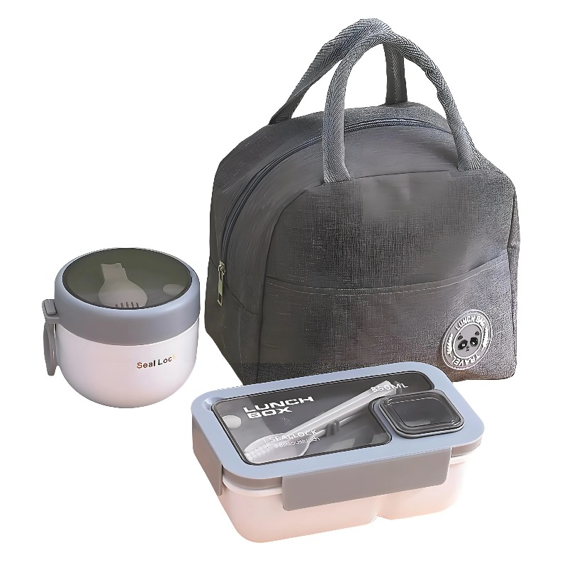 Meal Prep Kits - ชุดกล่องอาหารกลางวันกันรั่ว 3 ชิ้น พร้อมกระเป๋าเก็บอุณหภูมิ กล่องเบนโตะปลอดสาร BPA