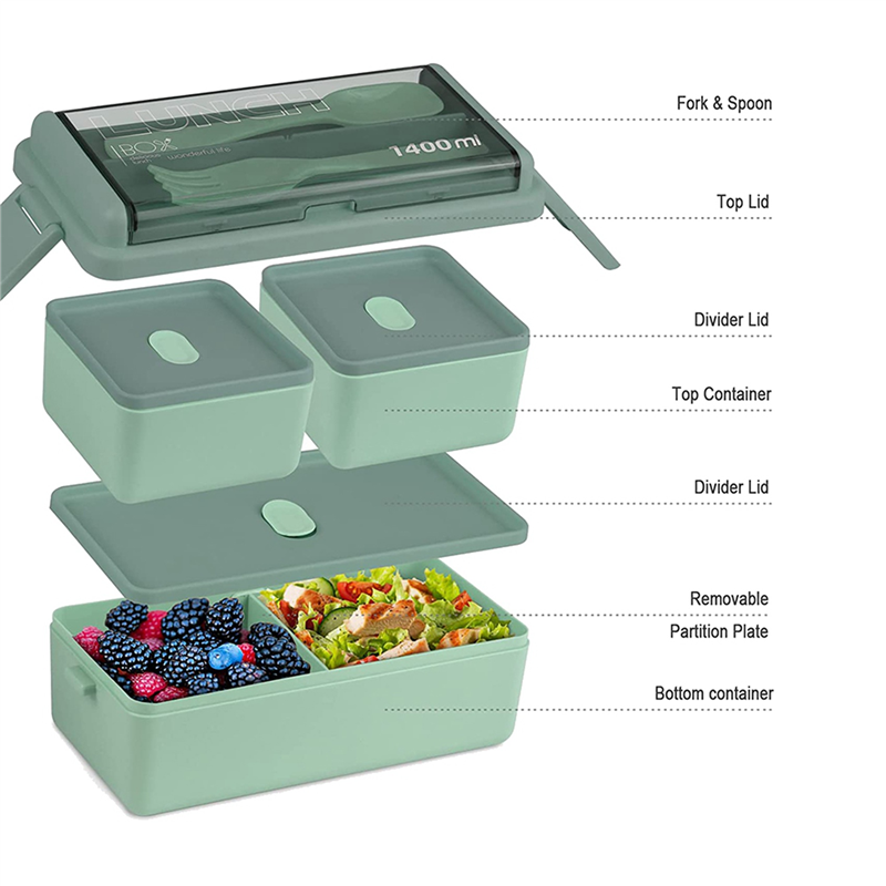 Meal Prep Kits - ชุดกล่องเบนโตะ ABXF-2X, กล่องเบนโตะขนาด 47.35 ออนซ์ กล่องอาหารกลางวันสําหรับผู้ใหญ่,