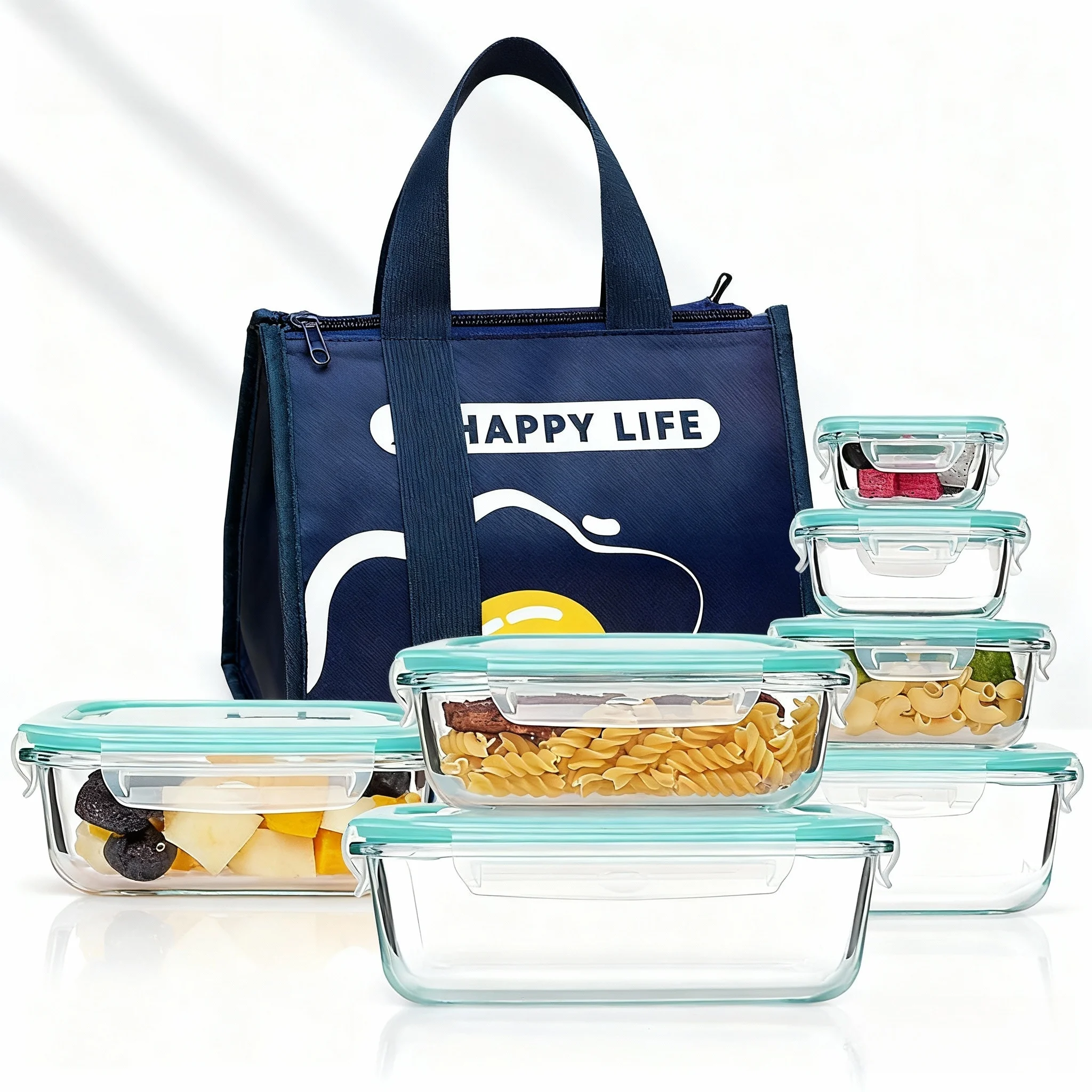 Meal Prep Rezepte - กล่องข้าวแก้วสำหรับผู้ใหญ่ กล่องเก็บอาหารมีฝาปิด ใช้กับไมโครเวฟและเครื่องล้างจานได้ กล่องเตรียมอาหารสำหรับสำนักงาน