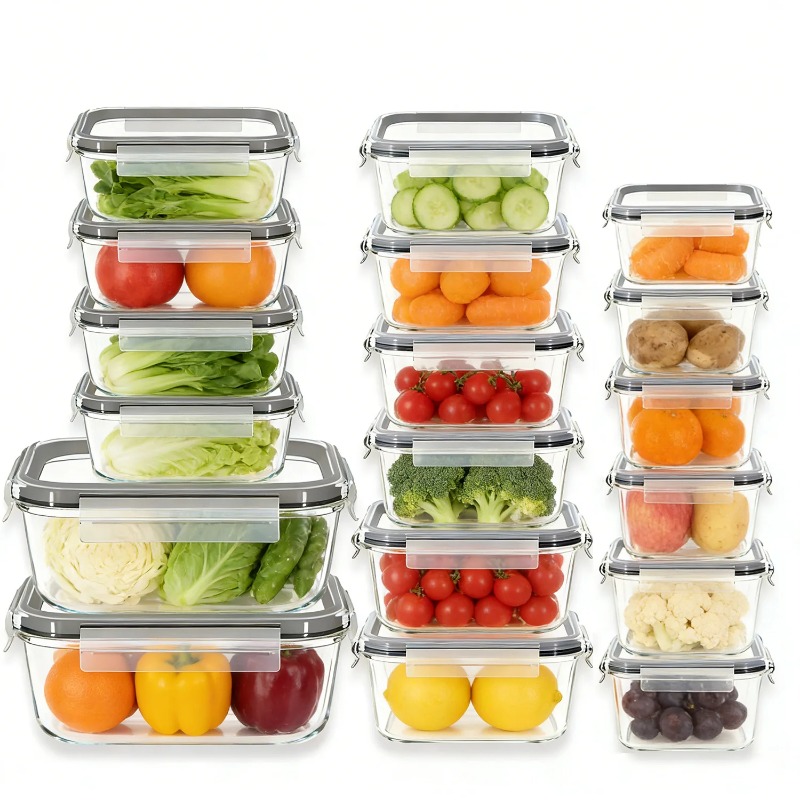 Meal Prep Kits - ชุดกล่องเก็บอาหารแก้ว 18 ชิ้น พร้อมฝาปิดแน่นสนิท ป้องกันการรั่วซึม กล่องเตรียมอาหารแบบซ้อนกันได้