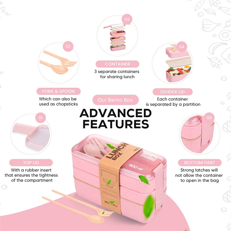 3-In-1ช่องข้าวสาลีฟางกล่อง Ben - Meal Prep Kits บทวิจารณ์และราคา